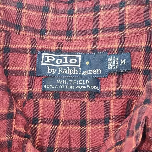 Polo Ralph Lauren Shirt Men's Sz Medium Whitfield Wool Blend Plaid Button Up - Picture 5 of 5